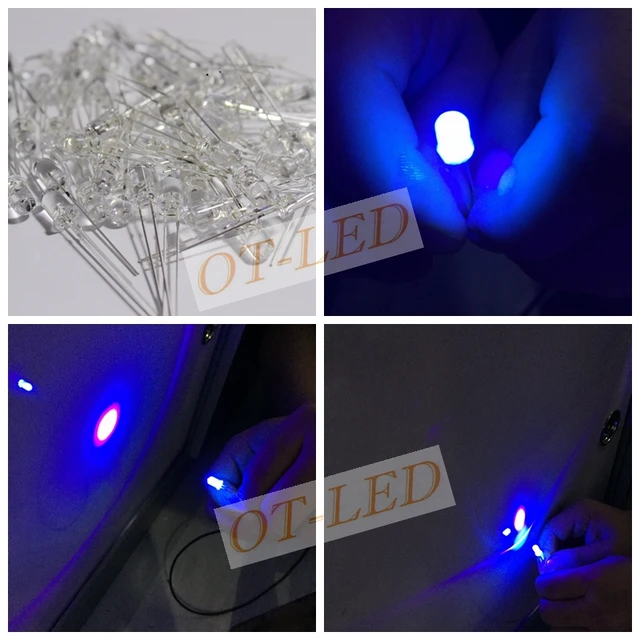 100pcs 5mm Ultraviolet 395nm 400nm UV LED Diode Light Emitting Lamp 5