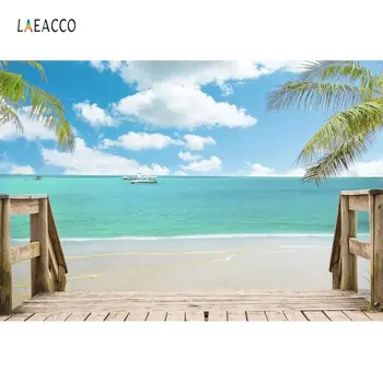 

Tropical Backgrounds Summer Holiday Ship Sea Waves Beach Palms Tree Staircase Baby Scenic Photography Backdrop For Photo Studio