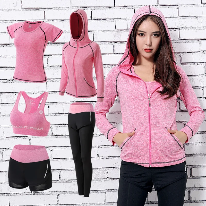 Женские комплекты для йоги 5 шт. набор тренировочных спортивных комплектов женская одежда для тренировок для женщин Спортивная одежда для спортзала тренировочная одежда S-3XL - Цвет: 5pcs pink