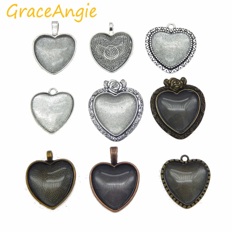 GraceAngie 9 компл./упак. смешанные оправы в форме сердца для Фото Подвески ювелирные