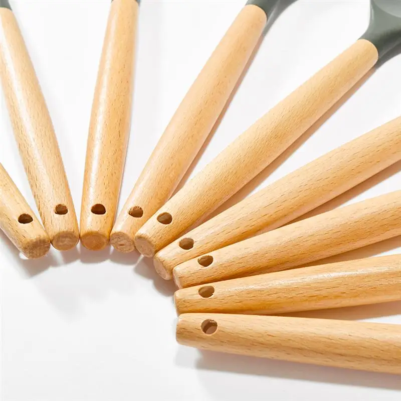9 шт. деревянная ручка кухонные принадлежности из силикона комплект премиум не прилипающий для готовки ящик для инструментов