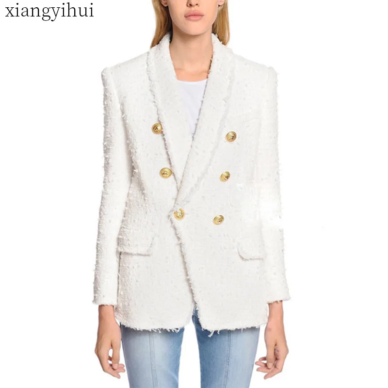 Blanc Décontracté Croisé Outwear Automne down De Turn Manteau Femelle Laine Double Femmes Veste Coton Col White 2019 Blazer Hiver FW7a04SrF