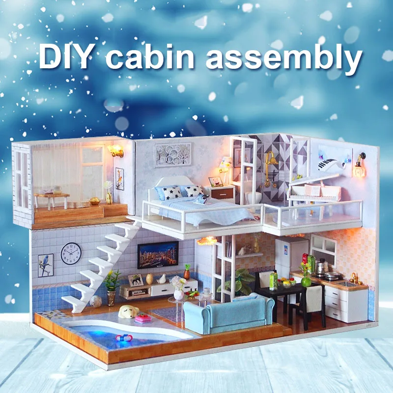 

1 Pcs Dollhouse DIY House Model Assemble Toy Birthday Gift Wooden for Children Kids S7JN