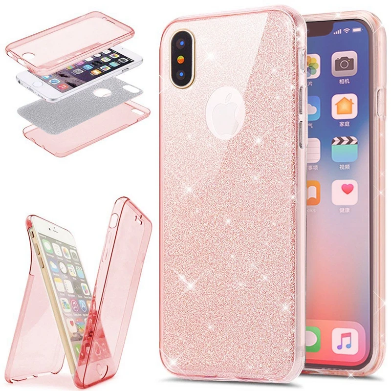 2 в 1 360 полная защита тела блеск тонкий ТПУ чехол для Coque iPhone 7 8 6 6S Plus X 11 12 Pro Max
