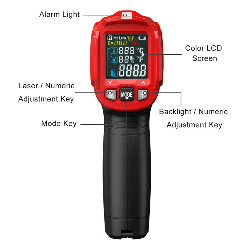 

Newly Digital Display Thermometer Humidity Meter Infrared Hygrometer Temperature Pyrometer XSD88