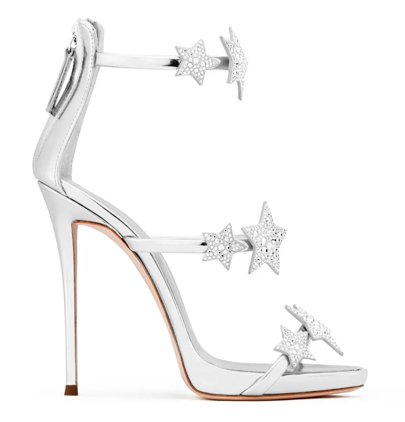 

2018 summer thin high heels sandals sexy open toe unique Geometric pattern metal decoration woman sandals