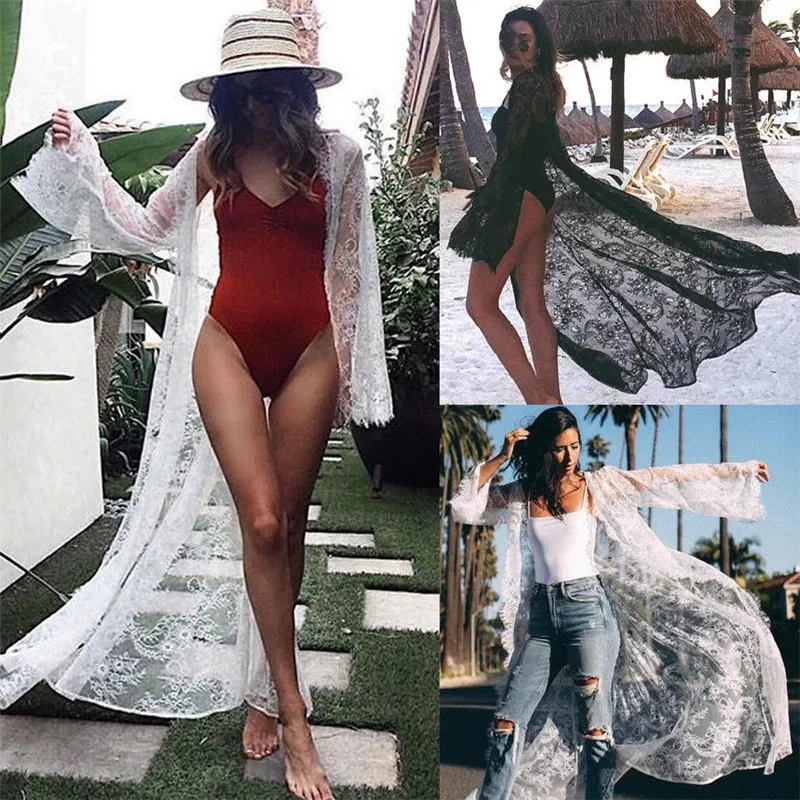 

2019 Summer Pareo Beach Cover Up Floral Lace Bikini Cover Up Swimwear Women Robe De Plage Beach Cardigan Bathing Suit Cover Ups
