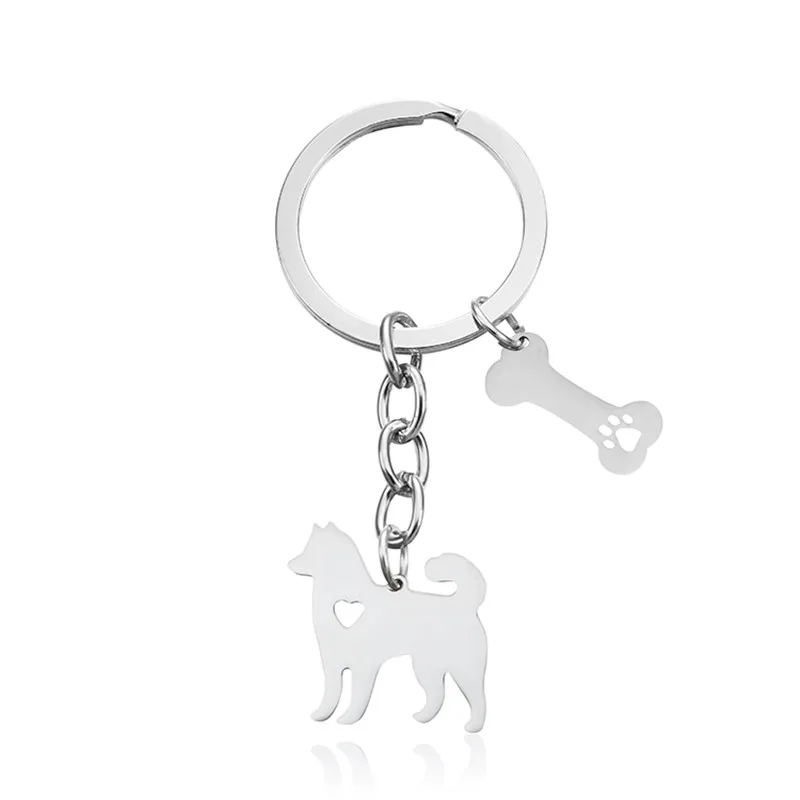 

New Alaska Malamute Keychains Trendy Style Stainless Steel Alaska Malamute Heart Key Chains Dog Bones Keyrings Jewellery