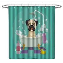 Уникальная 3D занавеска для душа Мопс Собака в ванной уход Собачка Щенок салон обслуживание шампунь резиновая утка Домашние животные мультфильм