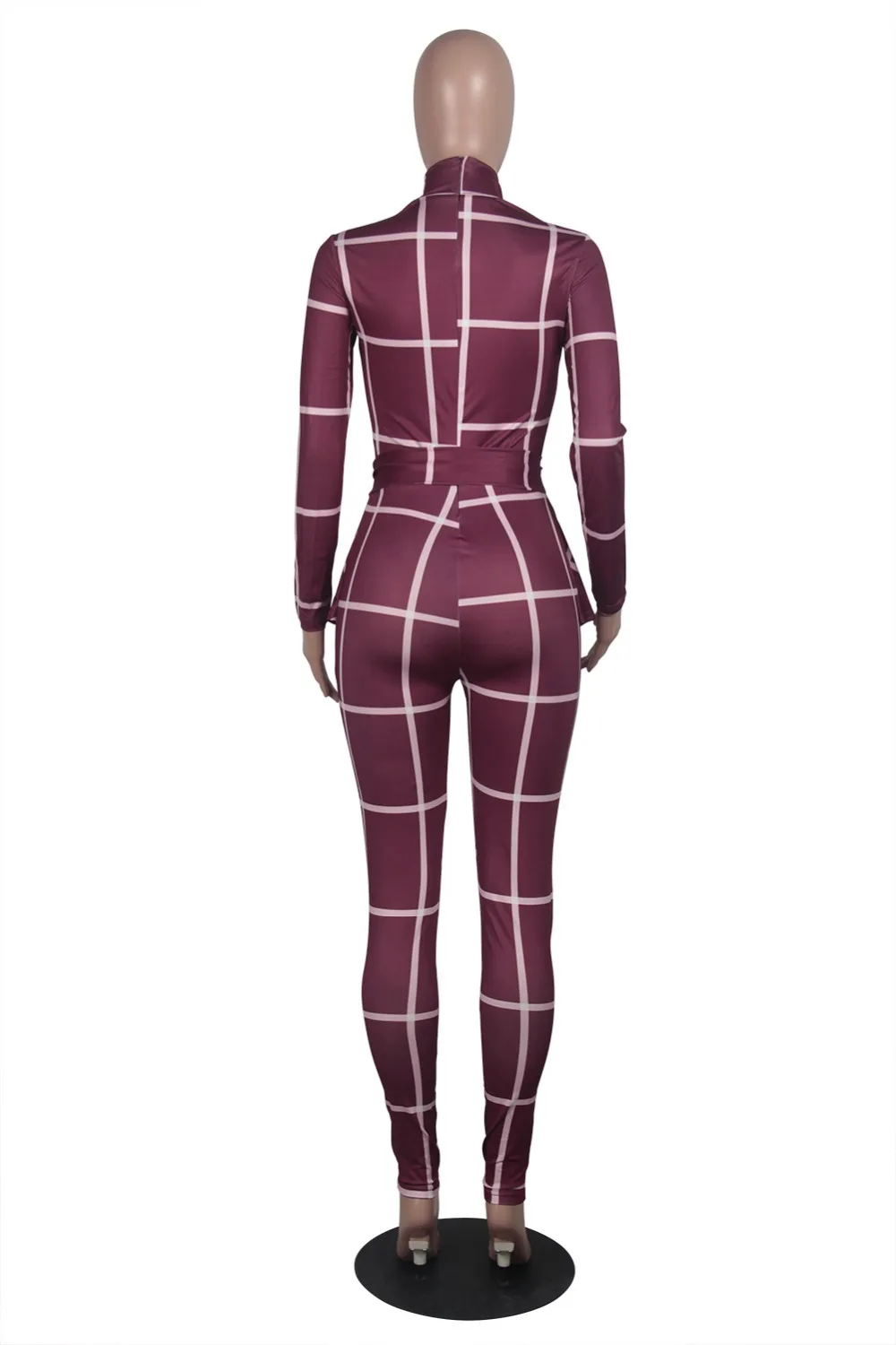 QILI, женские клетчатые комбинезоны в английском стиле, с воротником-стойкой, с длинным рукавом, обтягивающие длинные штаны, комбинезон, имитация 2 частей, Модный облегающий комбинезон