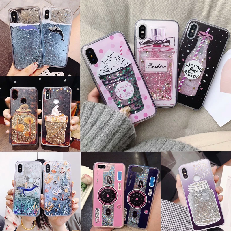 

Liquid Water Case Soft Silicone Cover for Huawei P20 Lite Pro Y7 Prime 2018 Y9 2019 P Smart Plus Nova 2S 2i 3 3i 3E Glitter Case