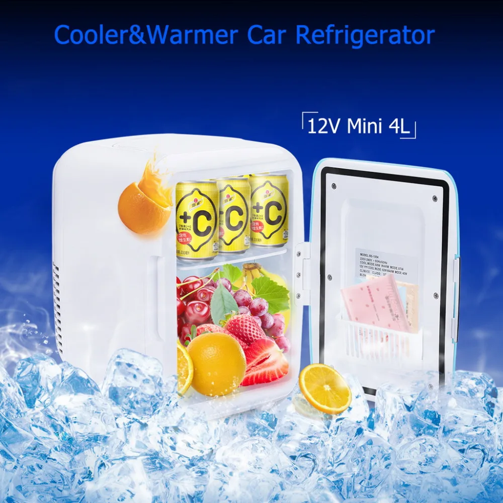  4L Car Mini Fridge 12V Freezer Cooler Warmer Heating Food Electric Portable Icebox Travel Refrigerator Box ABS No Compressor 