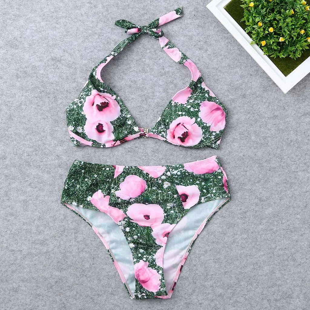 

Bikini 2019 High quality Women Floral Print Bikini Set Swimming Two Piece Swimsuits Swimwear Beach Suit Dropping biquini bathers
