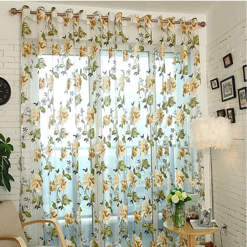 Floral Cortinas Burnout voile cortina ventana moderna sala dormitorio tulle cortina cocina telas cortinas T & #223 30