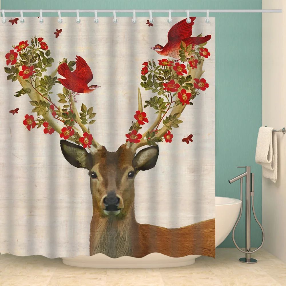 Занавеска для душа с изображением оленя и лося, 3d, с одной печатью, водонепроницаемая, Mildewproof, для декора ванной комнаты, 150x180, cortina de ducha