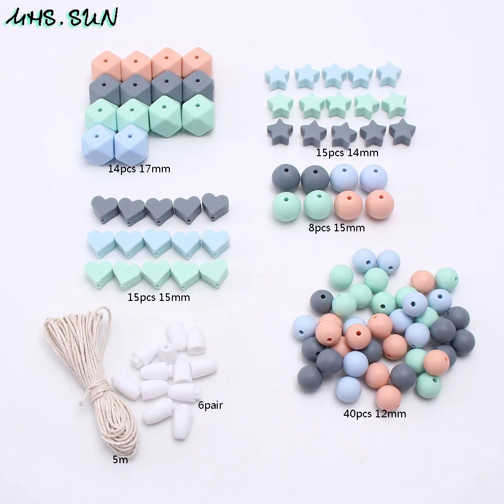 KT012 (4),$24.5.Baby nursing beads DIY jewelry set silicone chewable teething beads kits for teether necklace handmade accessories 