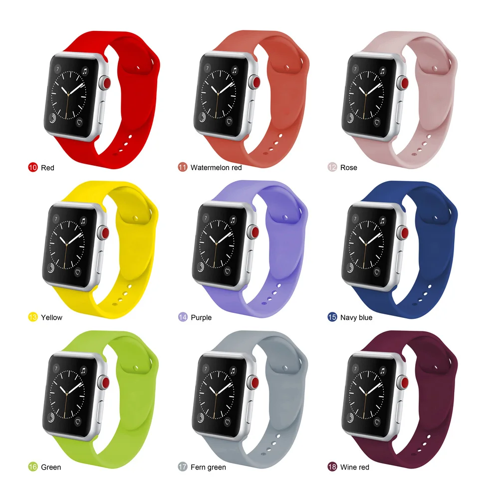Спортивный силиконовый ремешок для наручных часов iWatch 1/2/3/4 ремешки для Apple Watch 38 мм, 40 мм, 42 мм, длина-44 мм, ремешок для смарт-часов браслет для Для женщин Для мужчин