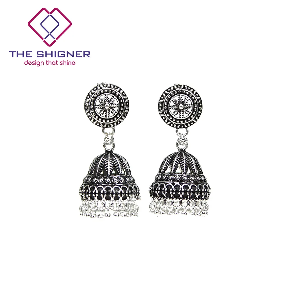 THE SHIGNER Indian Bollywood Oxidised German Silver Jhumka Jhumki Dangle Beads Earrings Traditional Earrings Jewellery For Women