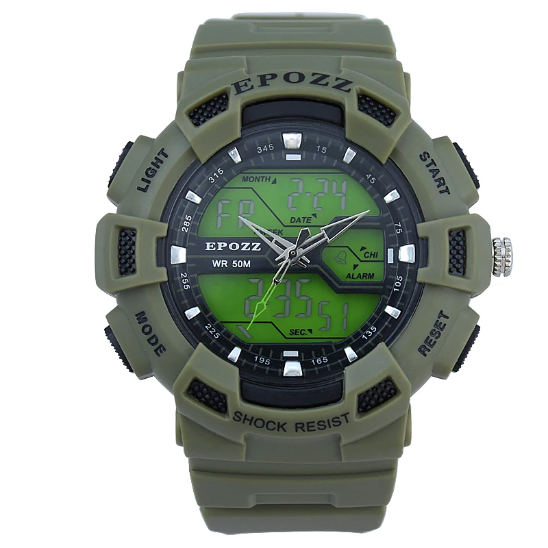 

Epozz g style sport men's digital watch Male Wristwatch Analog clock fashion casual waterproof 5Bar round dial rubber strap 1605