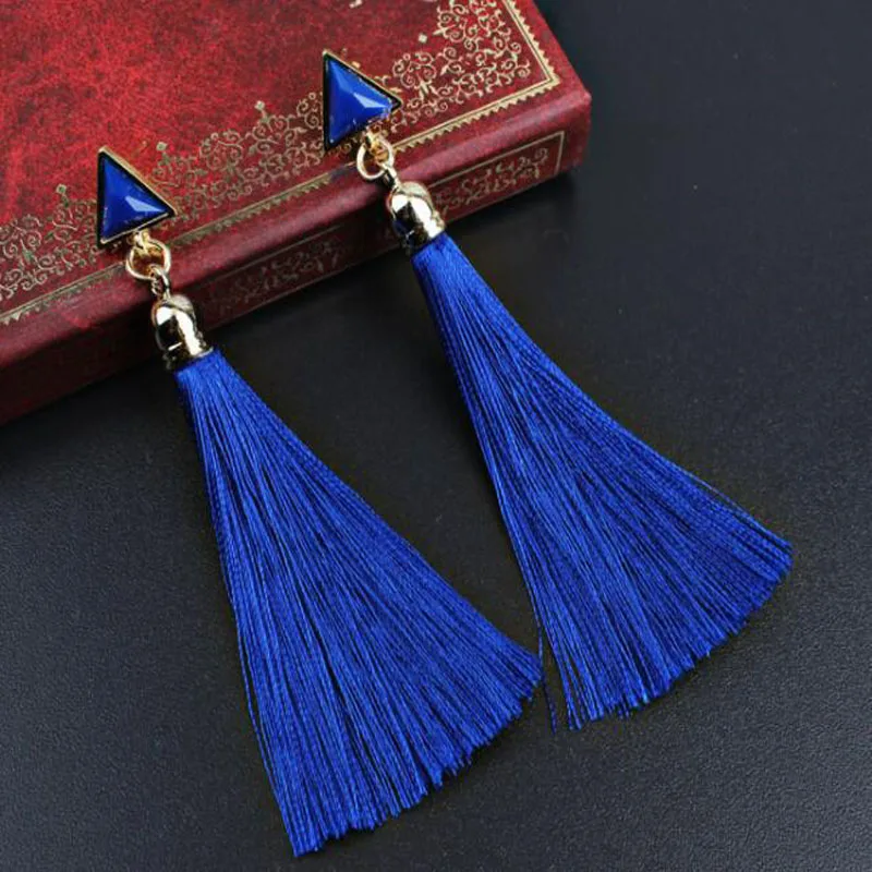 

2019 fashion luxury bohemian exaggerated atmospheric earrings geometric triangle tassel long section women's earrings