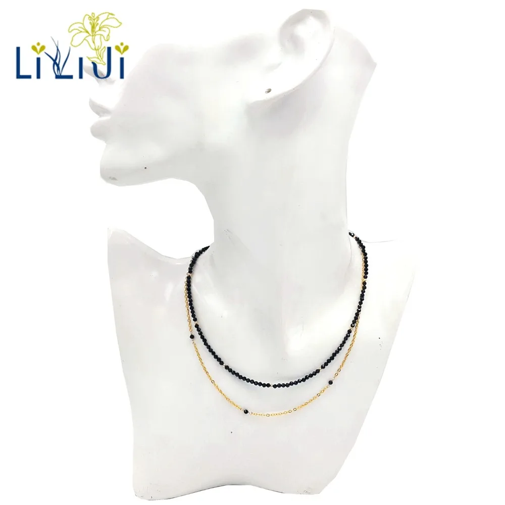 Lii Ji Real Black Spinel Double Chokers Necklace Natural Stone Handmade Delicate Female Jewelry for Party Wedding