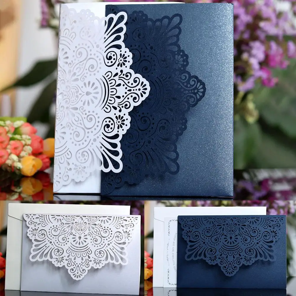  10PCS European style Lace Wedding Invitations Cards Laser Cut Tri-Fold Business invitation Cards Pa - 32899709731