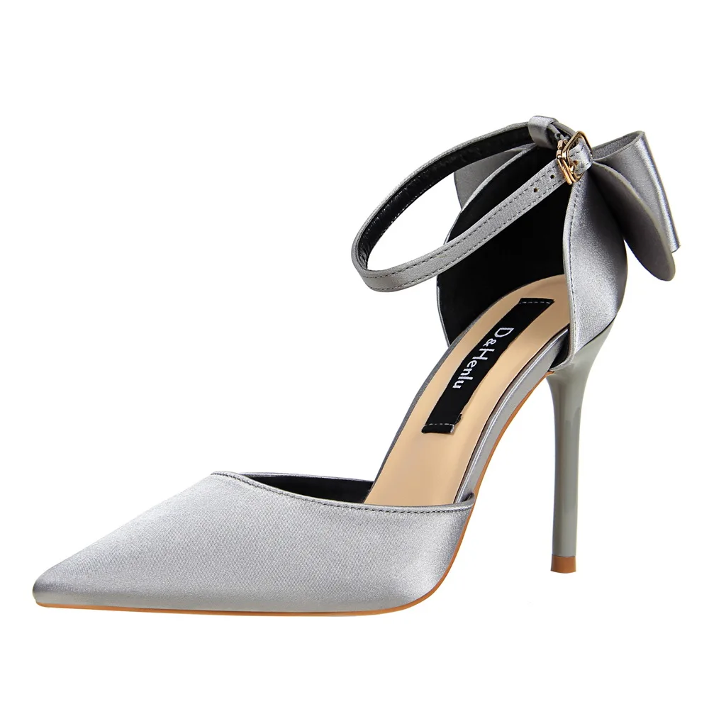 D& Henlu/женские туфли с бантиком на каблуке размера плюс пикантные женские свадебные туфли-лодочки на высоком каблуке женские вечерние туфли маленький размер 33 - Цвет: silver big heels