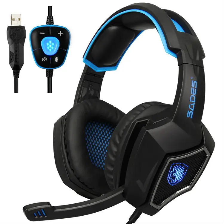 SADES Spirit Wolf 7.1 Surround Sound Stereo USB Gaming Headphone with Mic Breathing LED Light For PC Gamers Black BLUE AND RED (1)