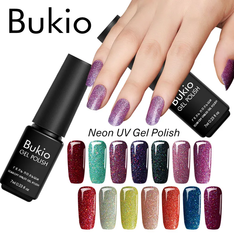 Bukio украшения для ногтей гель Лаки с блестками неоновые полупостоянных эмали УФ