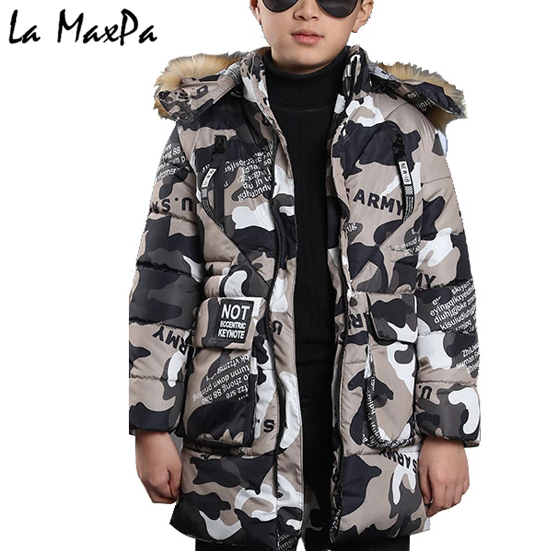 

Camouflage 2018 Children's Down Jacket Long Thick Boy Winter Coat Duck Down Kids Winter Jackets for Boy Outerwear Fur Collar