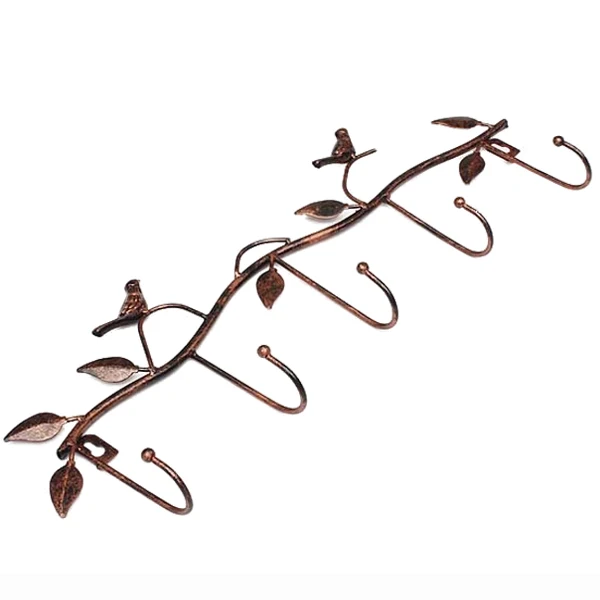 Iron Birds Leaves Hat/Towel/Coat Wall Decor Clothes Hangers Racks With 5 Hooks Copper red | Обустройство дома