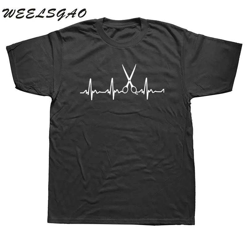 

WEELSGAO Heartbeat of Hairdresser T Shirts Men Cool Hair Printed Shirt Short Sleeve Cotton Barber T-shirts Tops