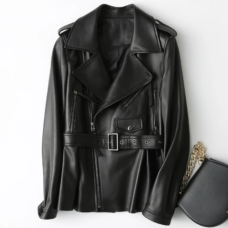 AYUNSUE Real Leather Jacket Women Regular Natural Sheepskin Coat Female Spring Autumn Genuine Leather Jackets With Belt X-138