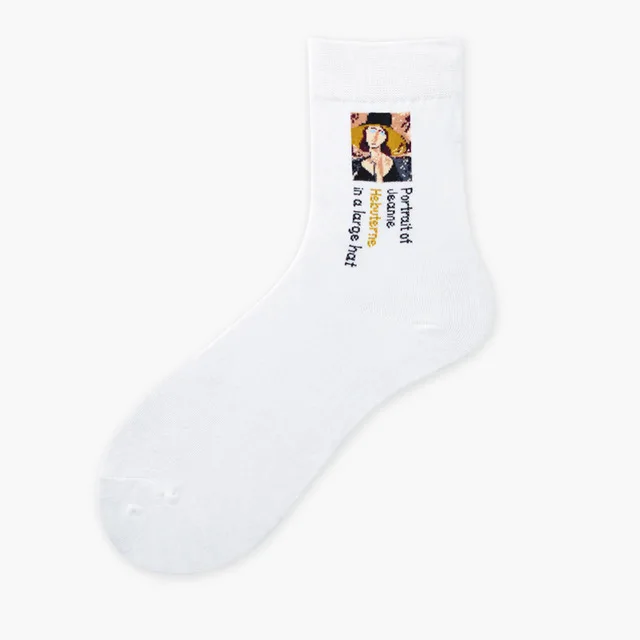 Весна-лето, хлопковые носки Ван Гога с английской масляной росписью, ретро искусство, абстрактные, счастливые, персонализированные, забавные женские носки без пятки - Цвет: Белый