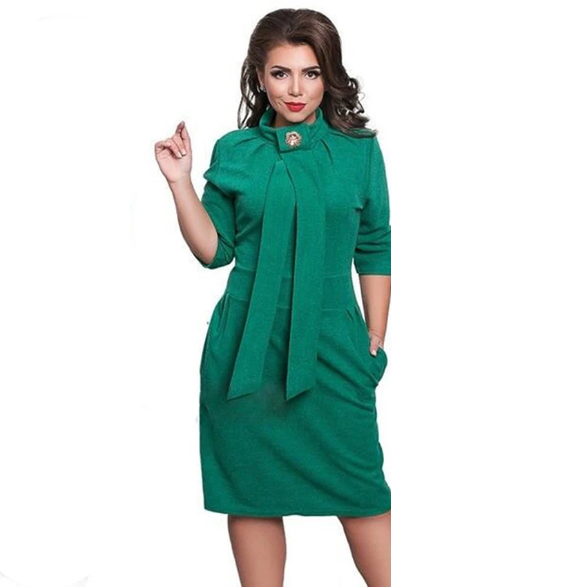 

2017 New Designer Dress Women Plus Size Vestidos Felame Ladies Turtleneck 6XL Knee Length Oversized Sexy Knee Length Dress Party