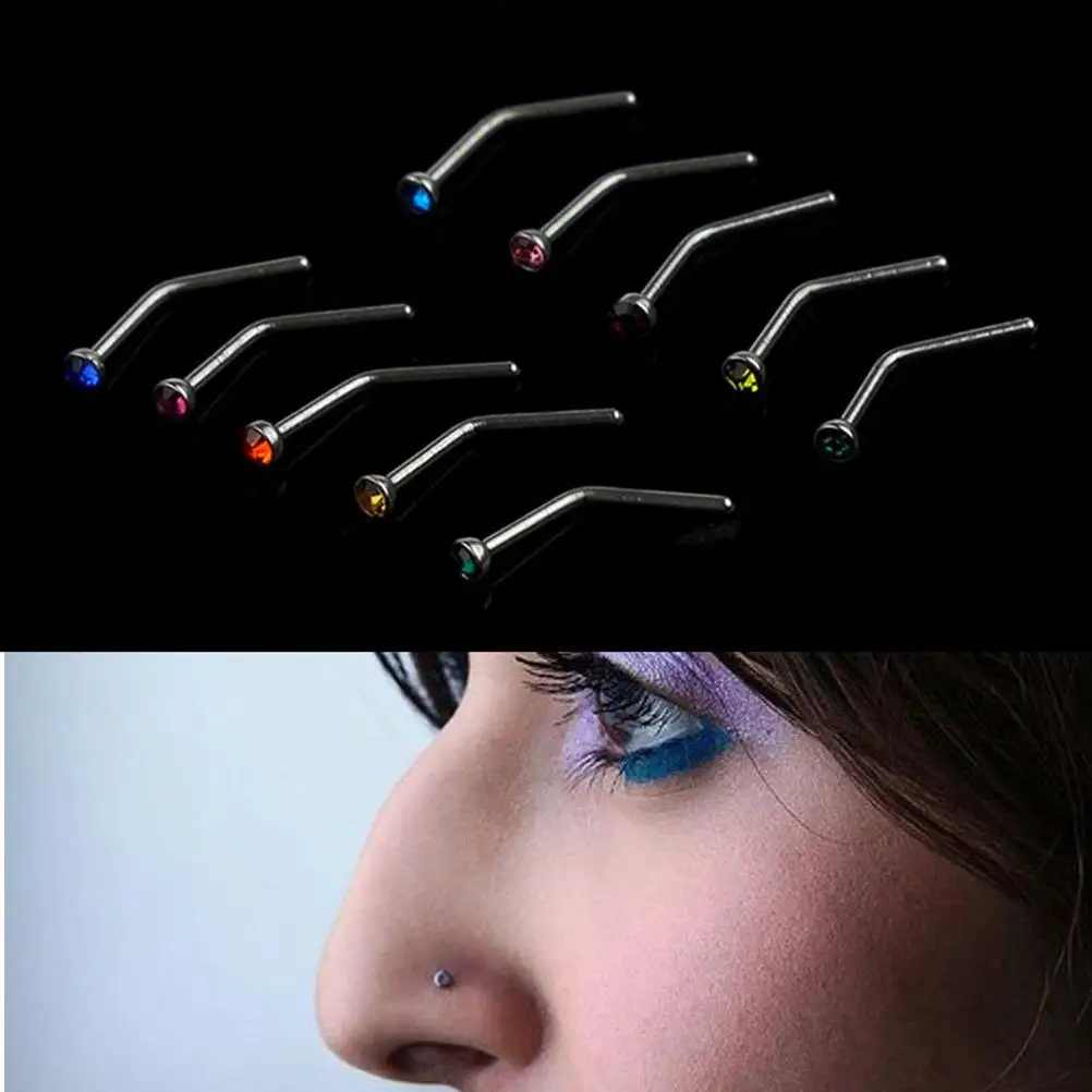 Nose Stud Bar Piercing Ring 10Pcs L Shape Stainless Steel Body Jewelryin Body Jewelry from