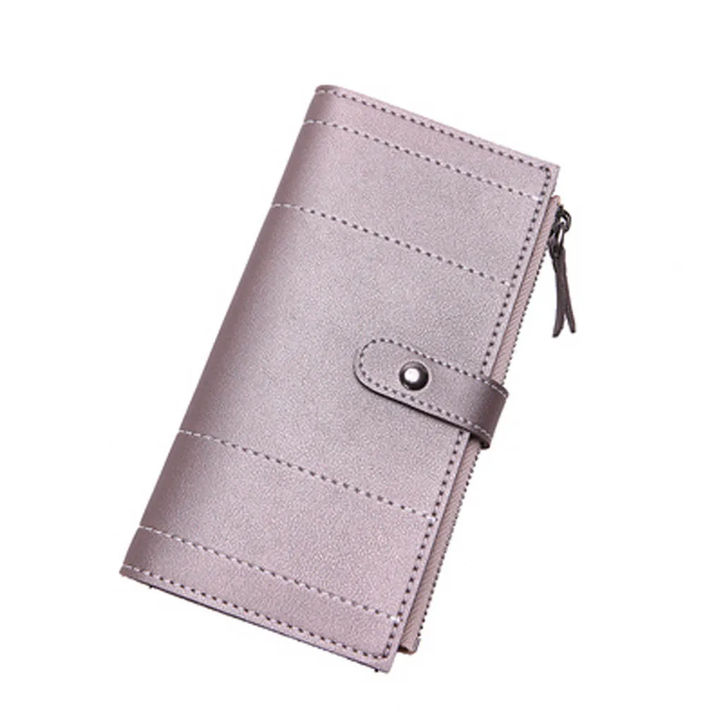 Женские кошельки в стиле ретро, длинный кожаный кошелек в полоску, кошелек для монет, держатель для карт, сумочка - Цвет: rose gold