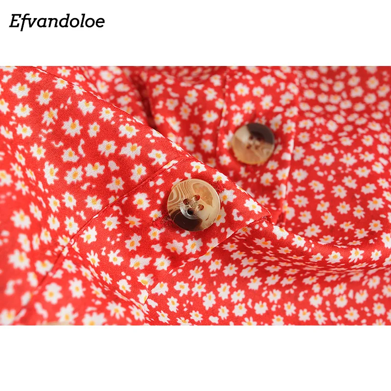 Efvandoloe красное Цветочное платье для женщин 2019 летние платья с коротким рукавом