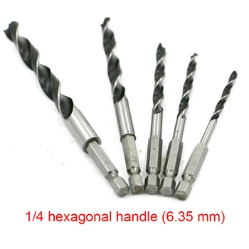 

5Pcs/Set 1/4 Hex Handle Three-point Woodworking Drill Carbon Steel 4/5/6/8/10mm Woodworking Reaming Power Tool Two Styles