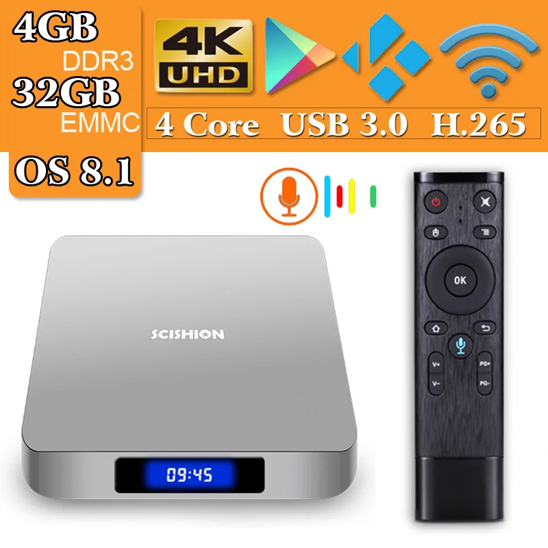 

SCISHION AI ONE Android 8.1 Smart TV Box with Voice Control Rockchip 3328 2G 16G 4GB 32GB WiFi Set Top Box Bluetooth Set-top Box