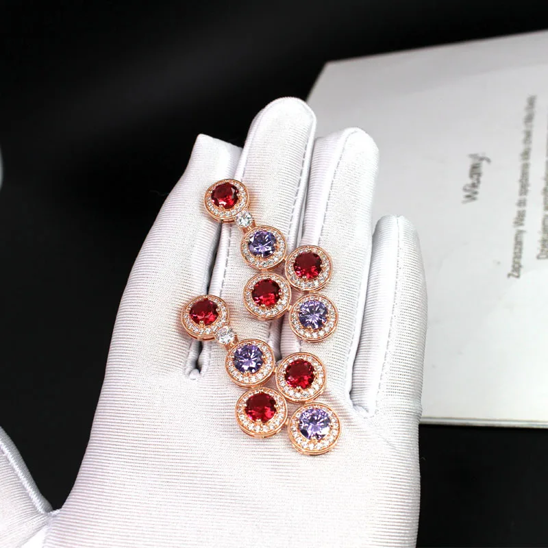 

Luxury brand jewelry 5 pieces round ball party earrings red and purple stone wedding drop earrings female girls gift