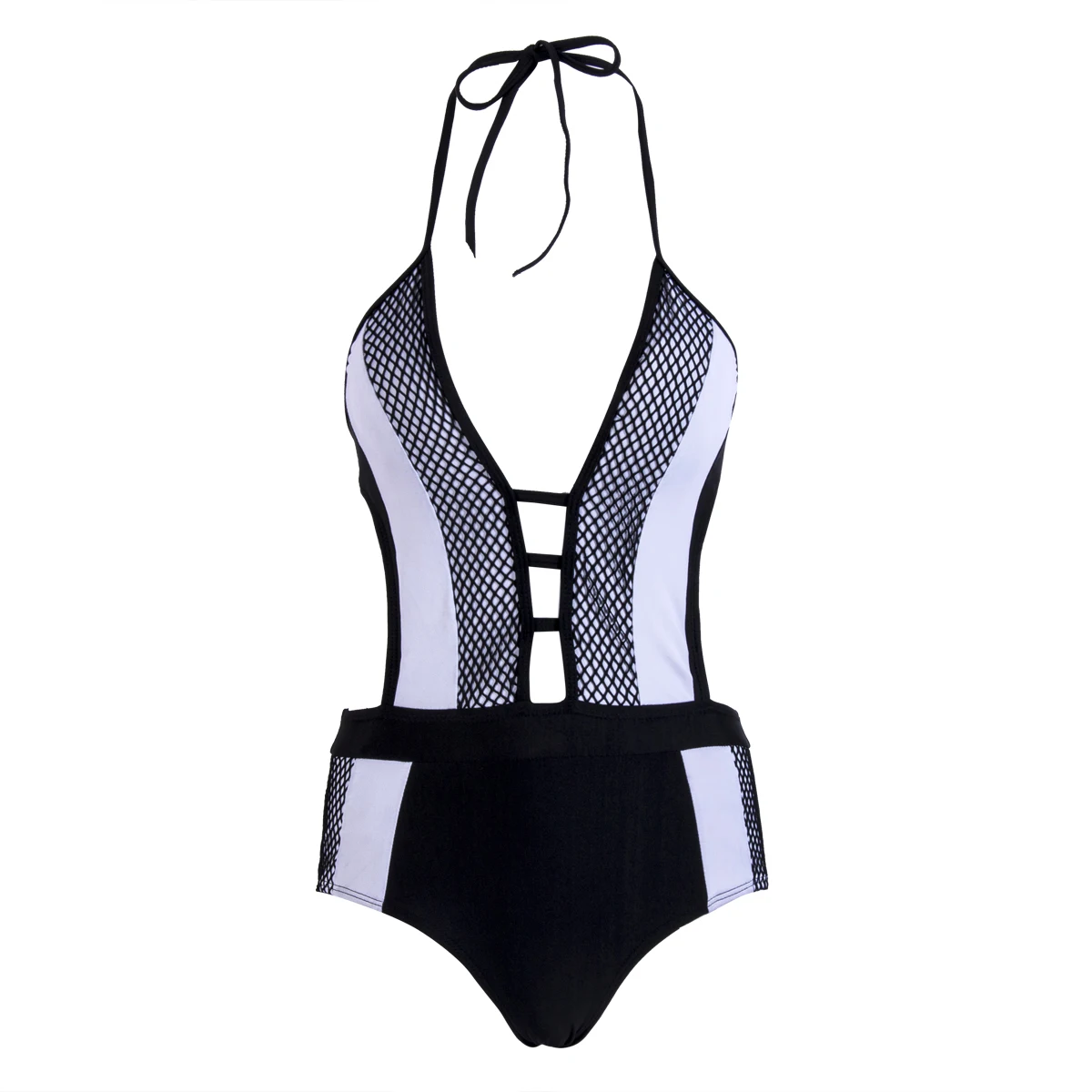 Sexy Women Push Up Bikini Black White Net Patchwork Bandage Monokini ...