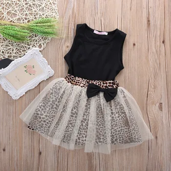 

Summer Girls Clothing Sets Children Outfits Black Sleeveless Vest Tops + Leopard Skirt 2pcs Set Kids Suit 5sets/lot