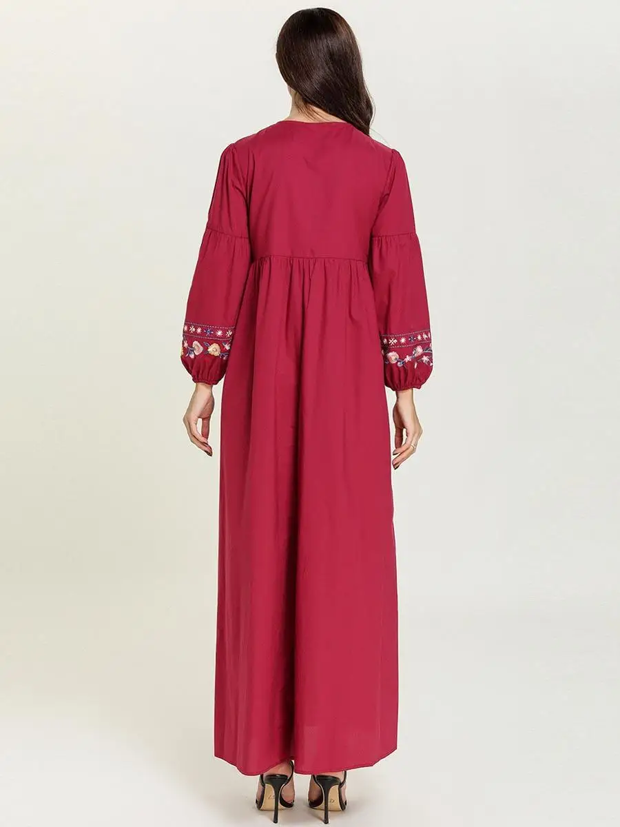 Этнические Вышивка abaya женские мусульманские платья Длинные Макси Вечерние