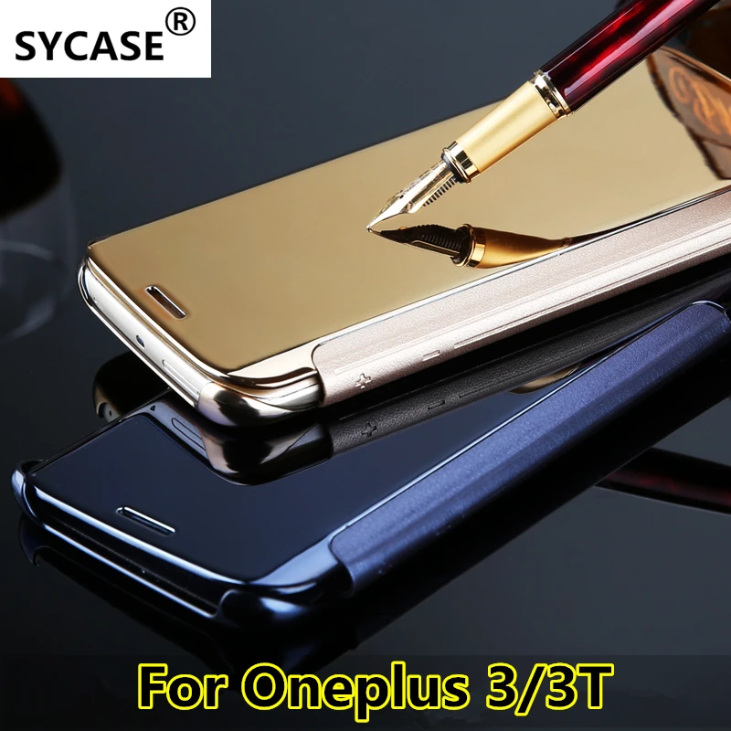 

SYCASE Smart Flip Case For oneplus 3 3T Luxury Mirror PU Leather Smart Flip Phone Cover case