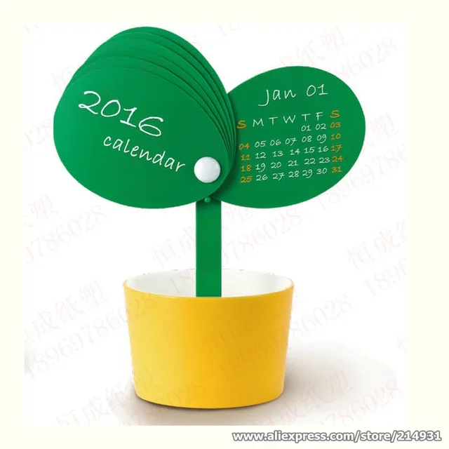 2016 Novelty Table Calendar Bud Flowerpot Shaped Mini Desk Calendar