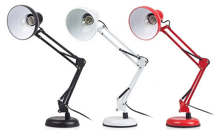 Светодиодная настольная лампа, железная Современная американская Складная Настольная лампа с длинными ручками, лампа для чтения E27, цоколь 110/220 В переменного тока с вилкой