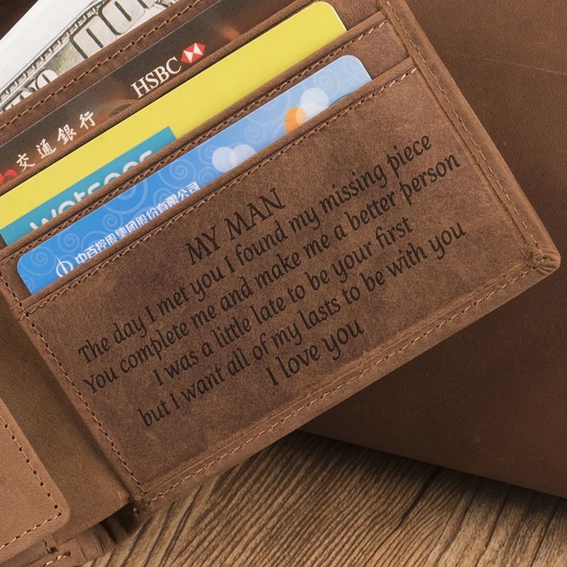 Personalized Bifold Wallet and Wooden Watches for Men Engraved Family Gift for Son Dad