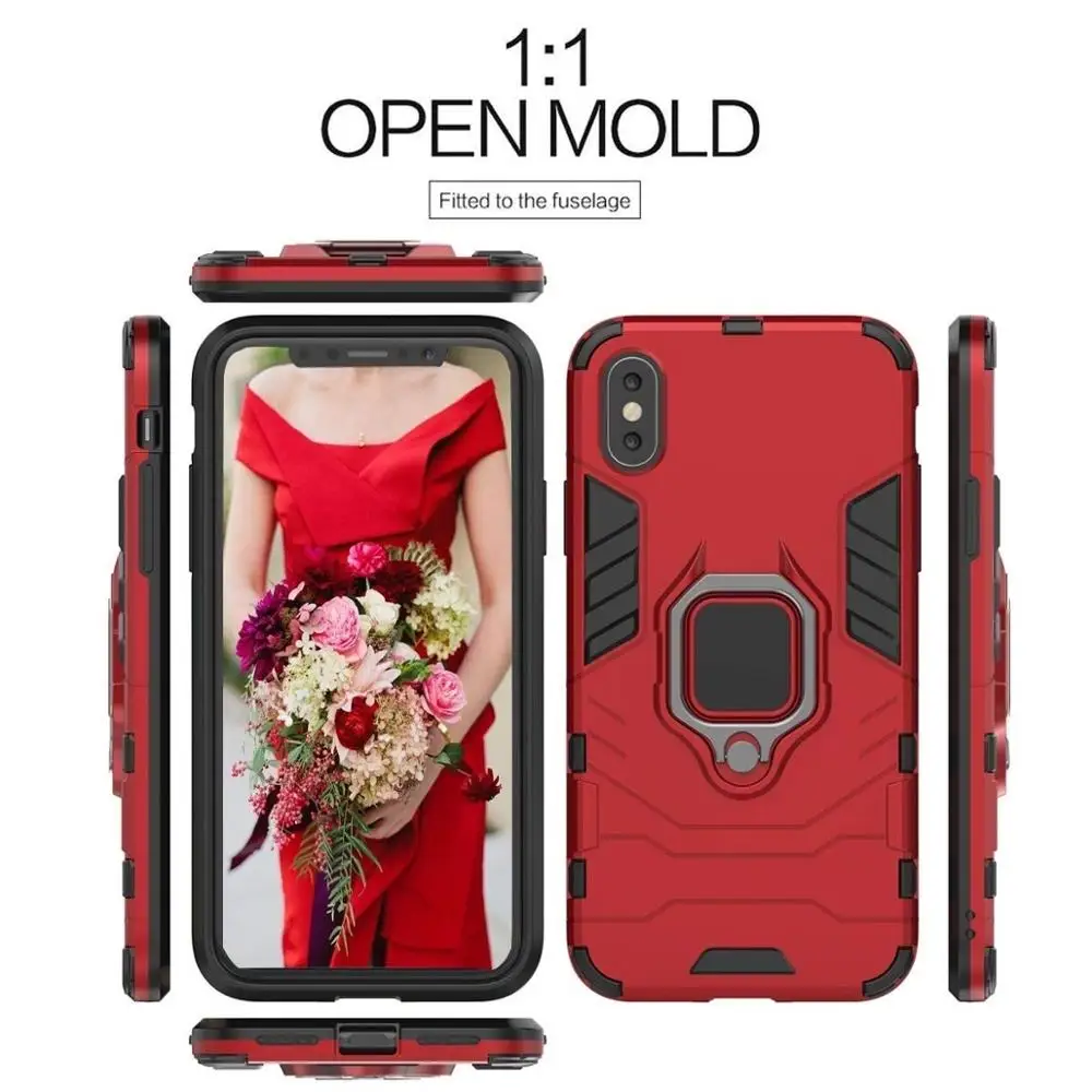 50 шт./партия для iphone X XS MAX XR 8 7 6 plus 5s Armor Hybrid PC+ TPU Defender чехол поставляется с кольцом кронштейн Розничная упаковка