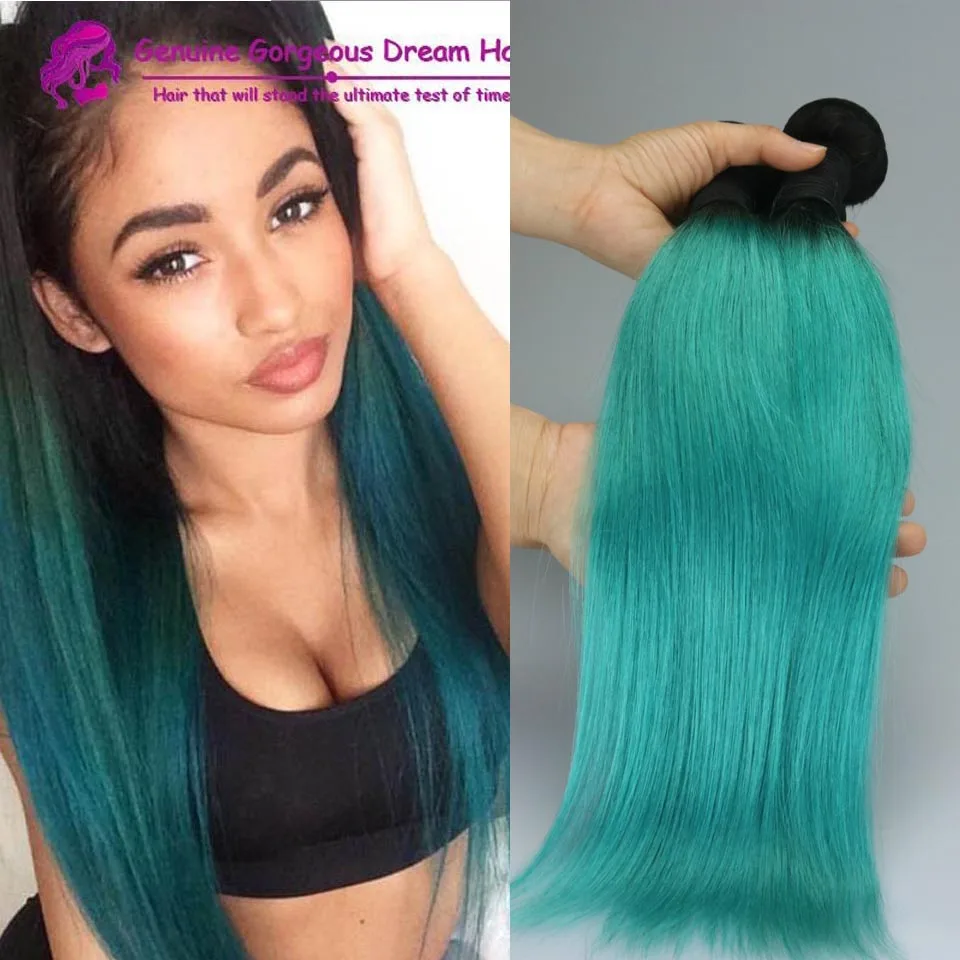 3bundles Brazilian Ombre Green Virgin Hair Extensions Straight Two